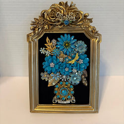 GOLD ROSE 5X7 FRAMEw/ DESIGN of VTG AQUA & GOLD FLOWERS,LEAVES & JEWELRY & MOTHER - view 2