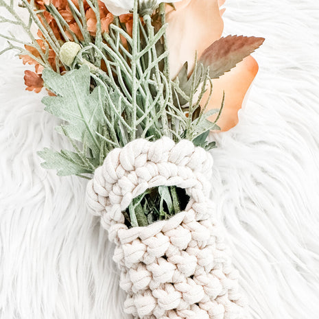 Crochet Hanging Faux Flower Arrangement Holder With Faux Floral Arrangement