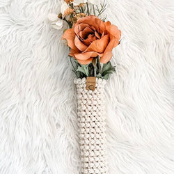 Crochet Hanging Faux Flower Arrangement Holder With Faux Floral Arrangement - view 1
