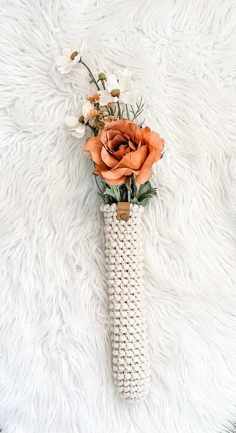 Crochet Hanging Faux Flower Arrangement Holder With Faux Floral Arrangement