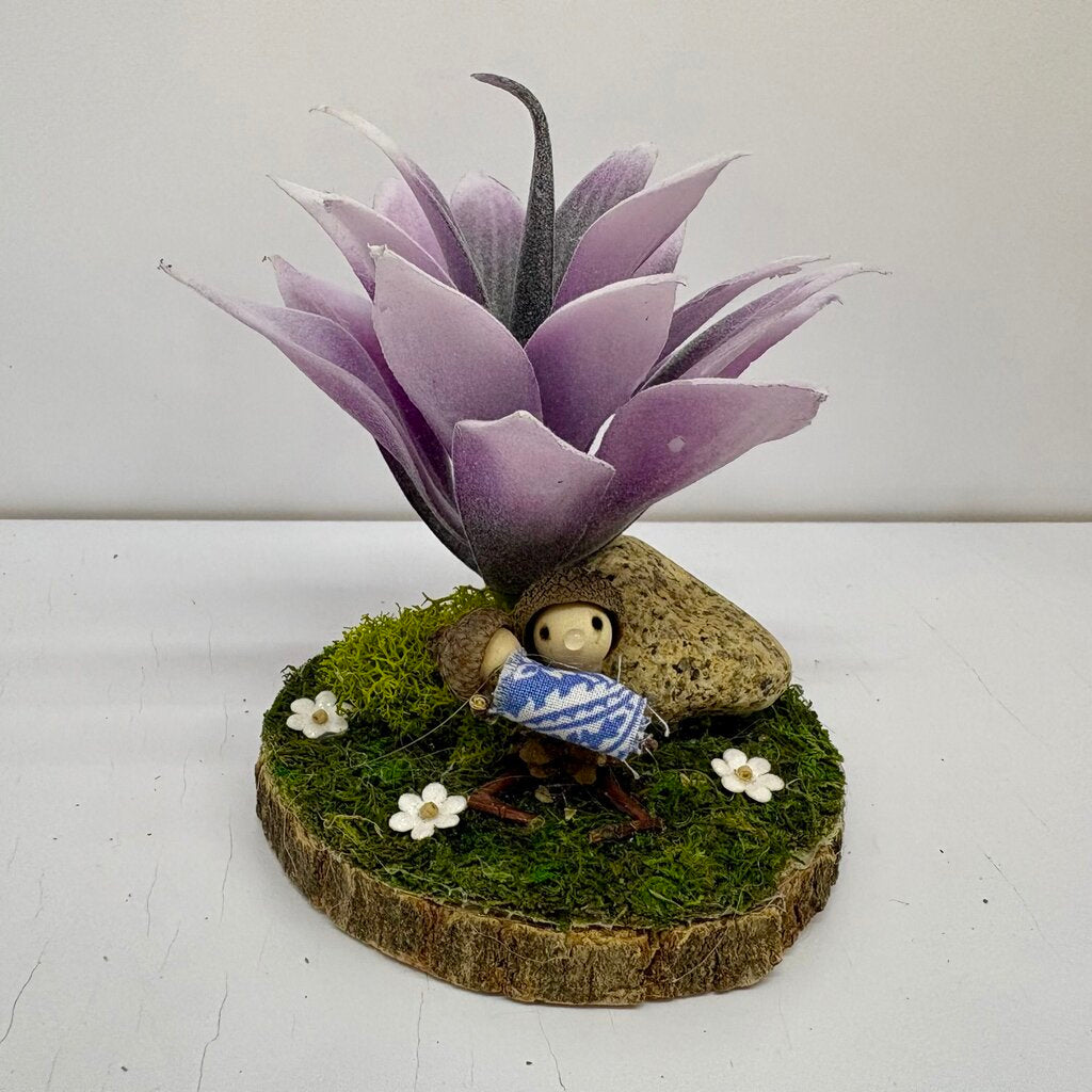 Mother Woodlander and Baby under Purple Flower