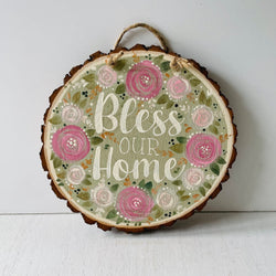 FLORAL WOOD SLICE- BLESS OUR HOME - view 2