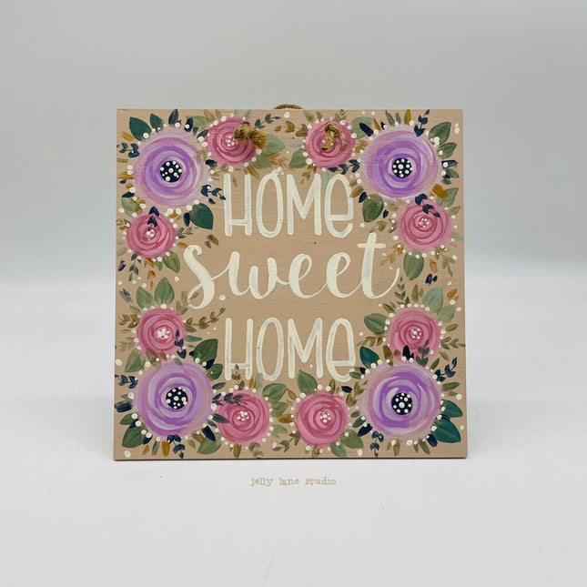 FLORAL WOOD PLAQUE- HOME SWEET HOME