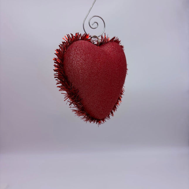 Red tinsel heart ornament