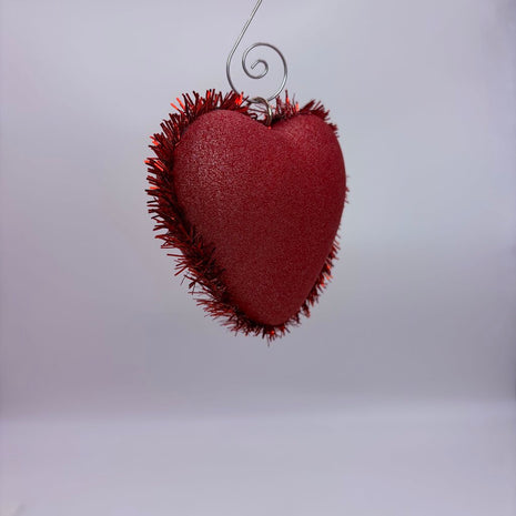 Red tinsel heart ornament