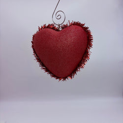 Red tinsel heart ornament - view 1