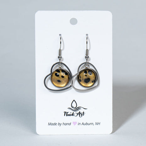 Drop Earrings - Open Heart Frame - Gold & black