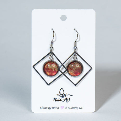 Drop Earrings - Open diamond Frame - Gold warm red