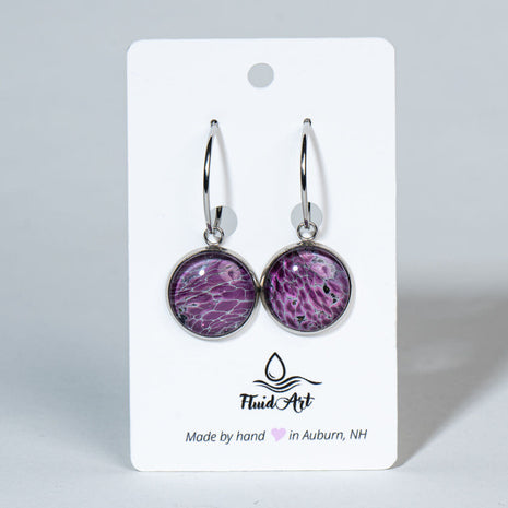 Fluid Art Drop Earrings - Handcrafted Wearable Art - Maroon & lavender
