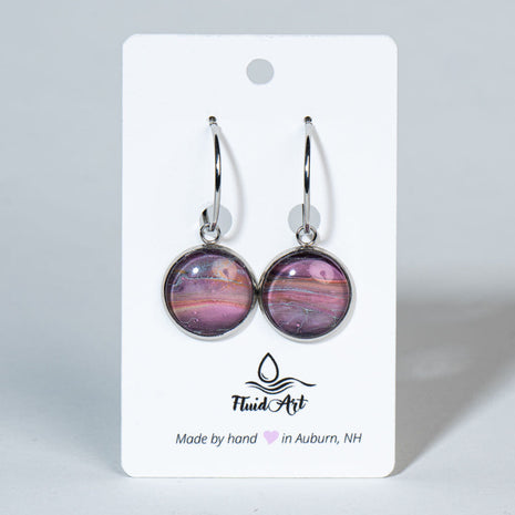 Fluid Art Drop Earrings - Handcrafted Wearable Art - pink to black, sunset