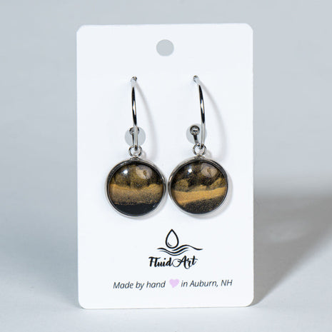 Fluid Art Drop Earrings - Handcrafted Wearable Art - black and gold