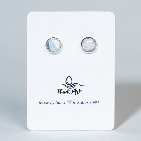 Petite Fluid Art Stud Earrings - white & gray stripes on silver