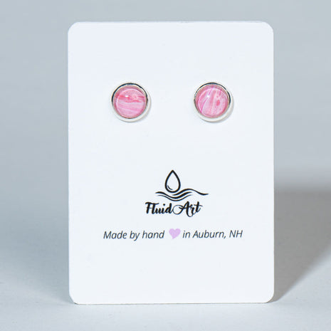 Petite Fluid Art Stud Earrings - Pink & white on silver