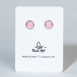 Petite Fluid Art Stud Earrings - Pink & white on silver - view 3