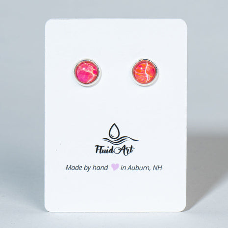 Petite Fluid Art Stud Earrings - Pink & magenta on silver
