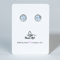 Petite Fluid Art Stud Earrings - white & blue on silver - view 2