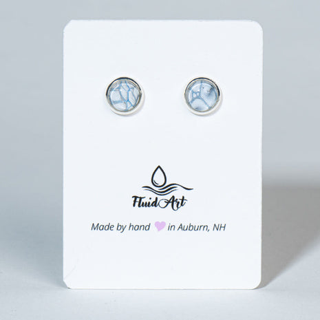 Petite Fluid Art Stud Earrings - white & blue on silver
