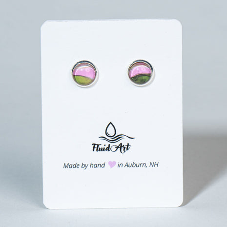 Petite Fluid Art Stud Earrings - Pink & Green