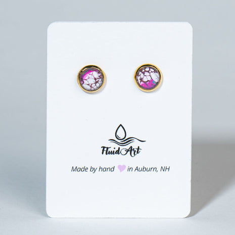 Petite Fluid Art Stud Earrings - pink white black on gold