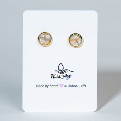 Petite Fluid Art Stud Earrings - YWhite and gold stripes on gold