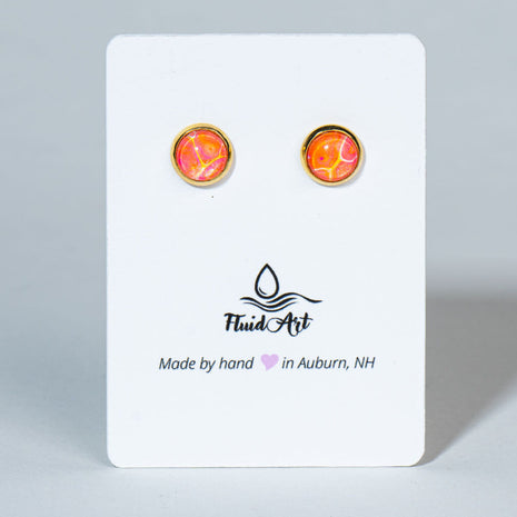 Petite Fluid Art Stud Earrings - bright coral pink on gold