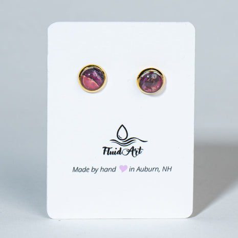 Petite Fluid Art Stud Earrings - white pink black on gold
