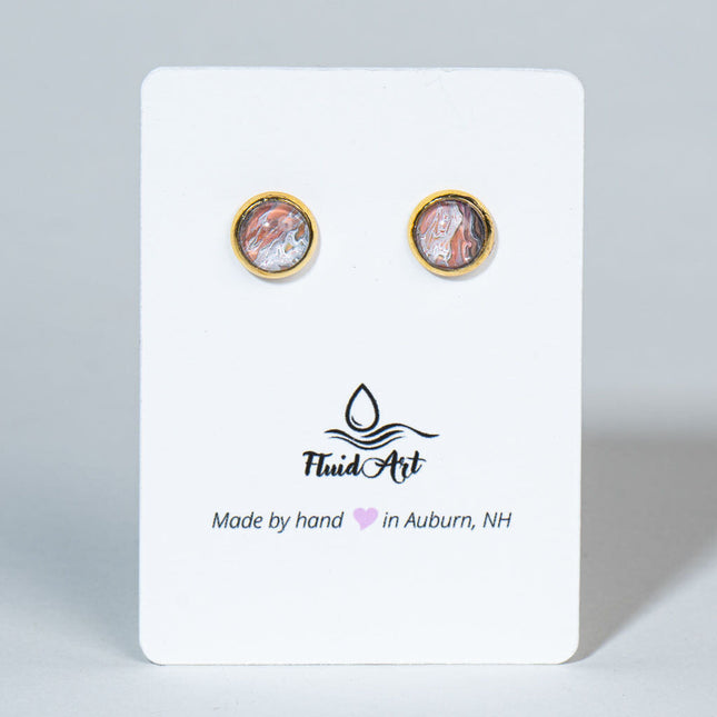 Petite Fluid Art Stud Earrings - pink & copper on gold