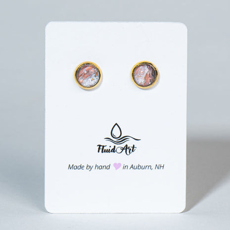 Petite Fluid Art Stud Earrings - pink & copper on gold