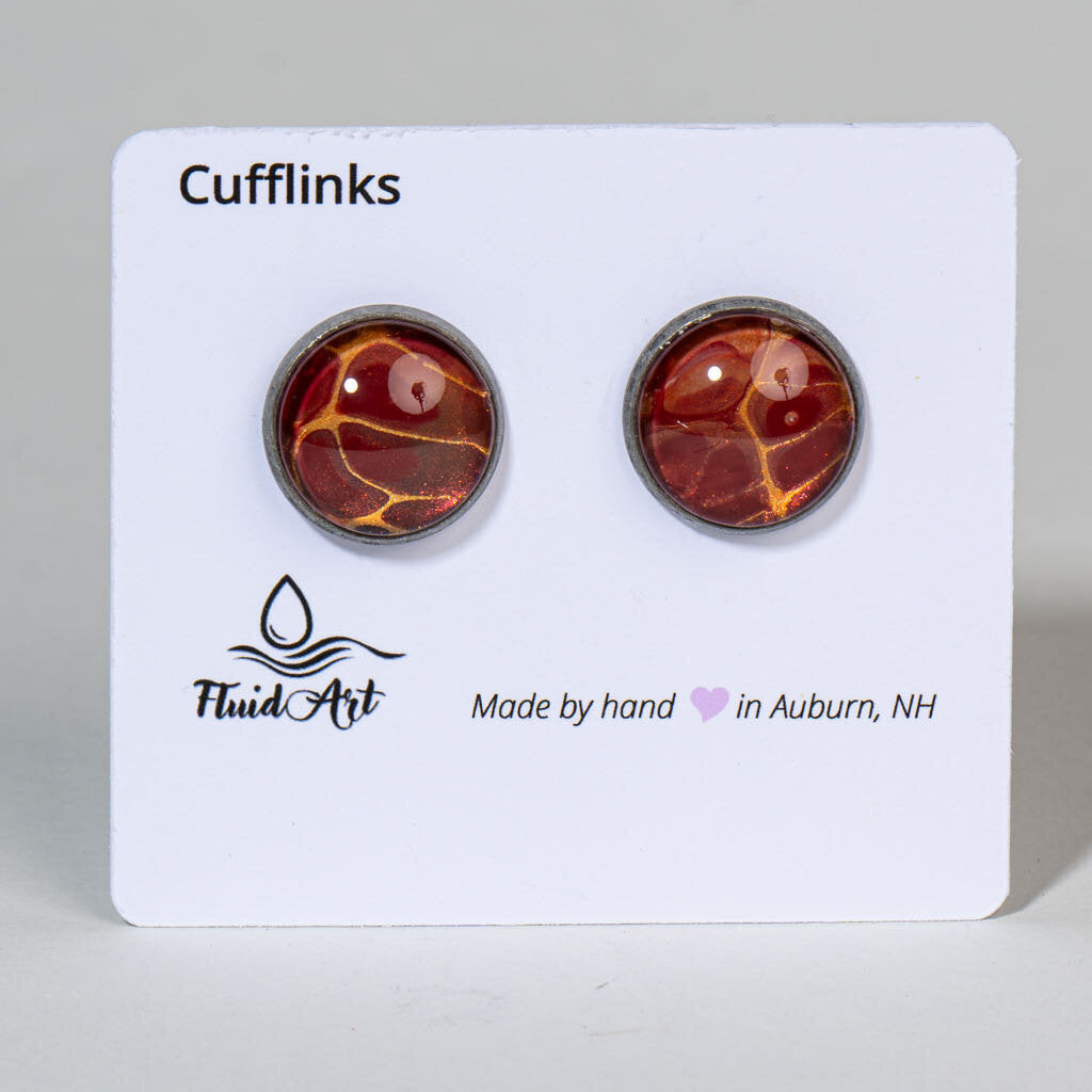 Cufflinks, Artisan Statement, Molten Copper Red on antique silver