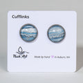 Cufflinks, Artisan Statement, Blue and white on antique silver