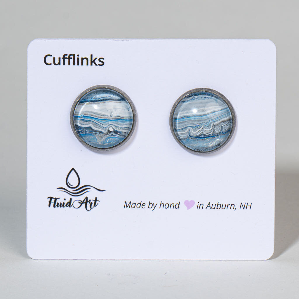 Cufflinks, Artisan Statement, Blue and white on antique silver