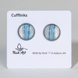 Cufflinks, Artisan Statement, Blue and white on antique silver - view 2