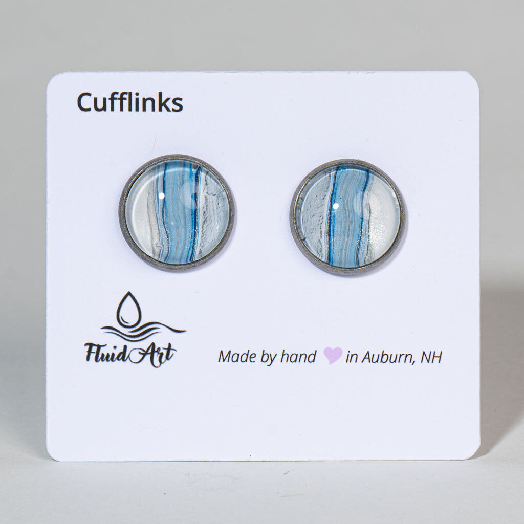 Cufflinks, Artisan Statement, Blue and white on antique silver
