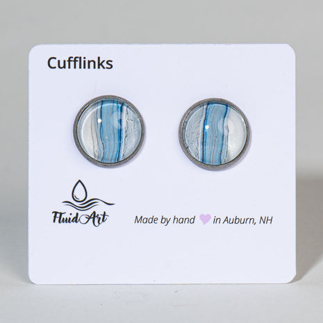 Cufflinks, Artisan Statement, Blue and white on antique silver