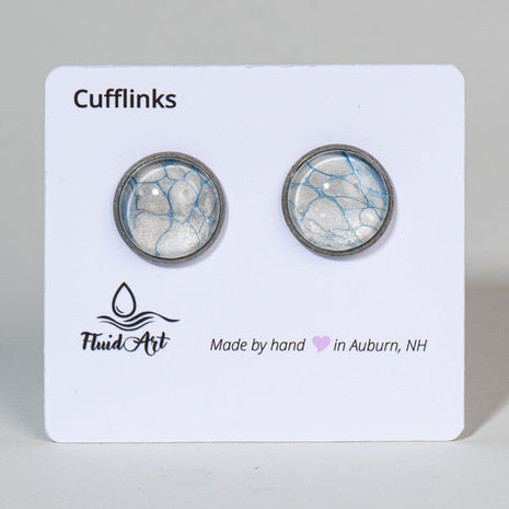 Cufflinks, Artisan Statement, Blue and White cells on antique silver