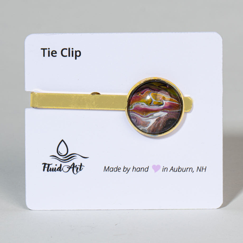 Tie Clip, Modern Statement, burgundy, gold, and white on gold