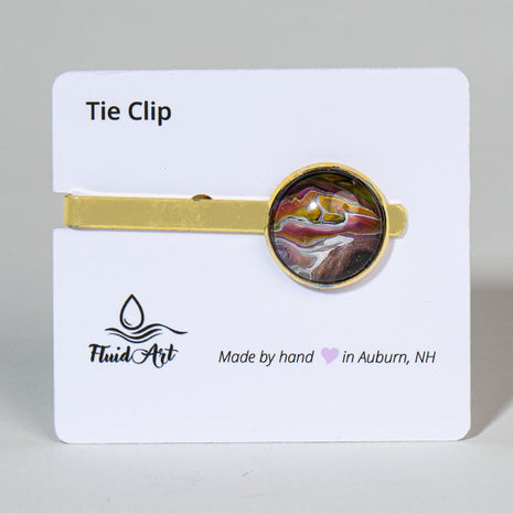 Tie Clip, Modern Statement, burgundy, gold, and white on gold