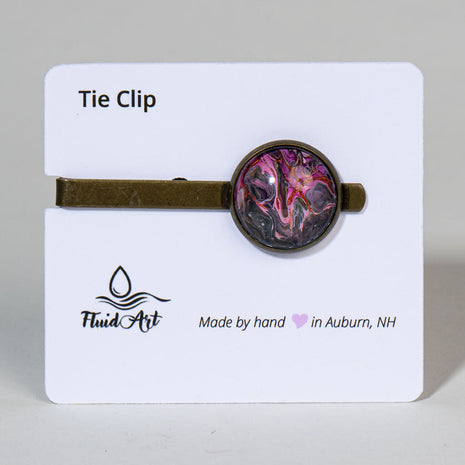 Tie Clip, Modern Statement, burgundy, magenta black on antique bronze