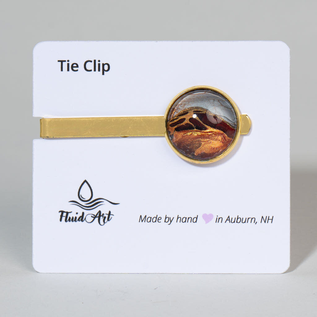 Tie Clip, Modern Statement, burgundy, black, and gold on gold