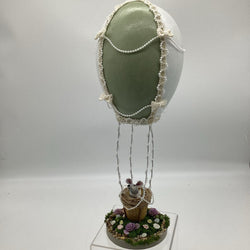 Large green and white Gourd hot air balloon with gray mouse in basket - view 1