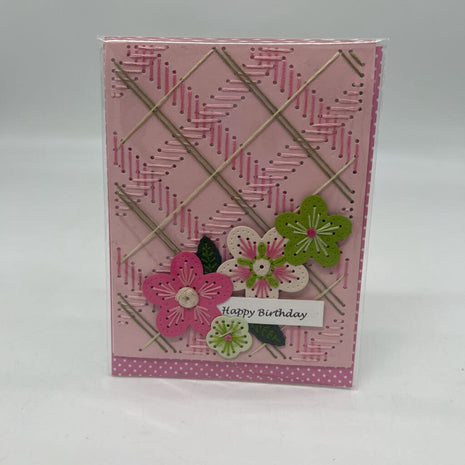 Stitched plaid floral card