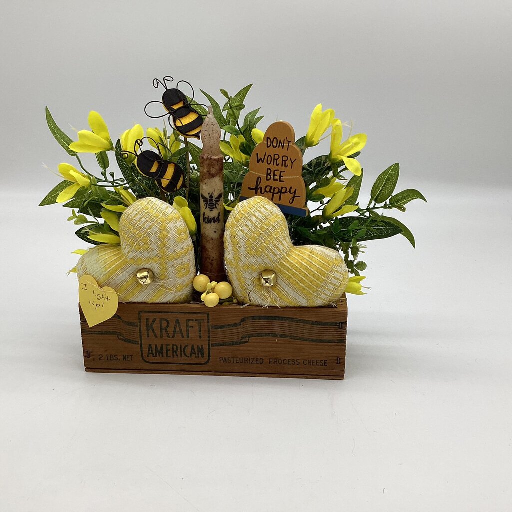 Yellow Heart Cheese Box with Bees