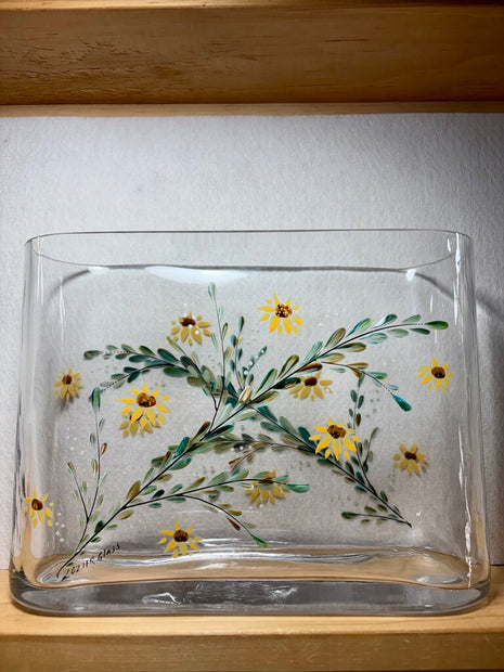 Rectangle vase 10x7.5x3"sunflower