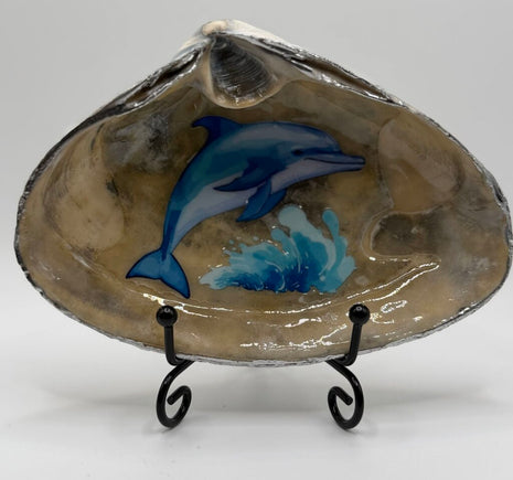 Dolphin on a Natural XL Blue Clam (Newport, RI)