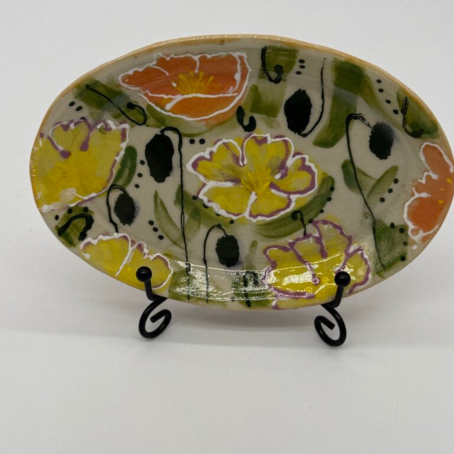 Oval Yellow Pansy Trinket Dish