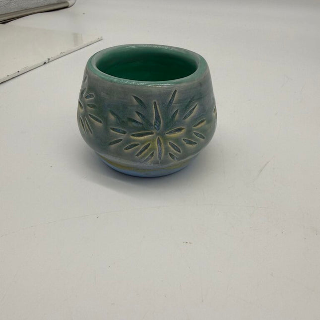 Blue carved votive holder
