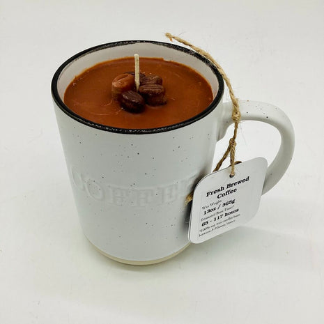 Fresh Coffee (White Coffee Embossed Mug) - 100% Soy Wax - Mug Candle
