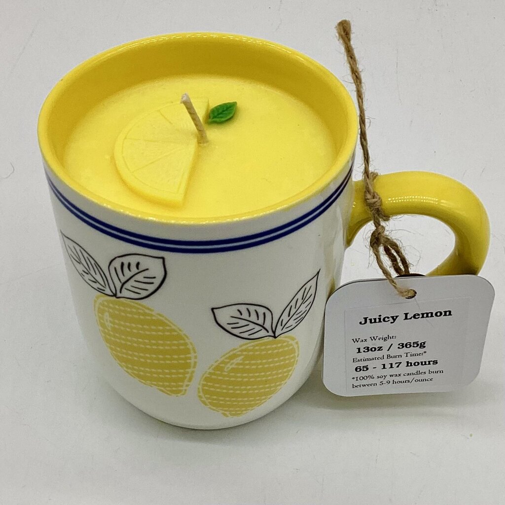 Juicy Lemon (Lemon Stripe Mug) - 100% Soy Wax - Mug Candle
