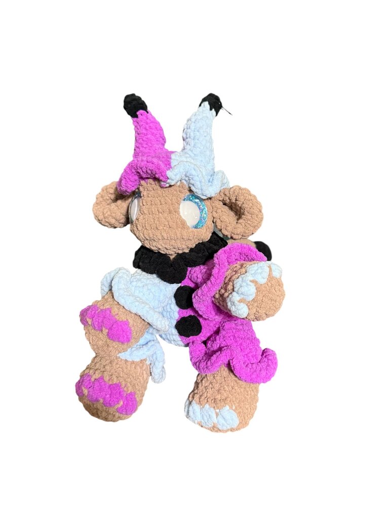 Crocheted jester dragon plush
