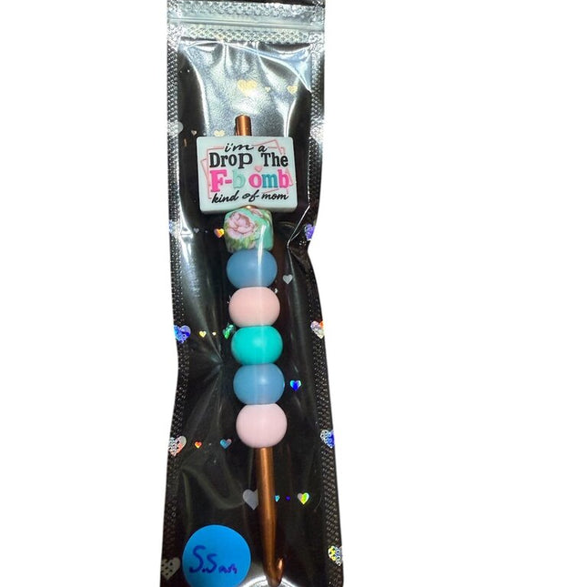 Ergonomic beaded crochet hook 5.5mm "drop the f-bomb mom"